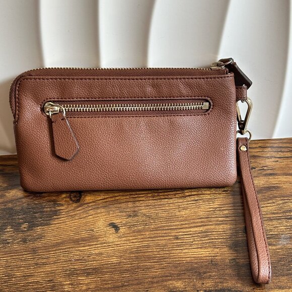 Jason Wu Leather Wristlet Double Wallet Strap Cognac Brown Tan - Picture 2 of 9